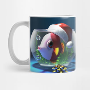 Fish in Bowl with Santa Hat Mug